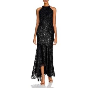 Shoshanna Cleona Metallic Velvet Polka Dot Asymmetric High Low Dress Size 6